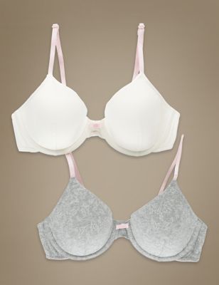 2 Pack Cotton Rich Underwired Marl Birds Full Cup Bras